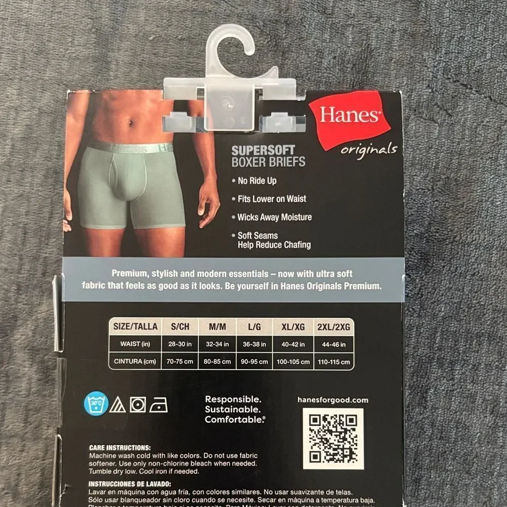 Hanes Originals SuperSoft Boxer Briefs - Navy and Olive